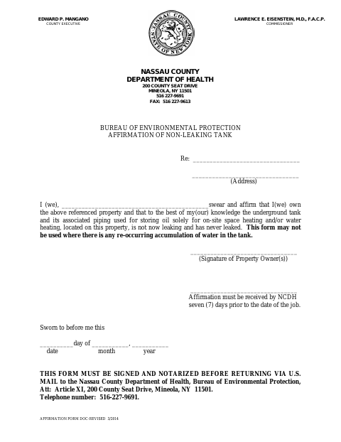 First page of the Affirmation of Non-Leaking Tank