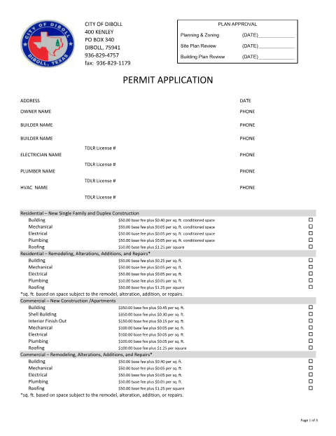 First page of the Permit Application 2026