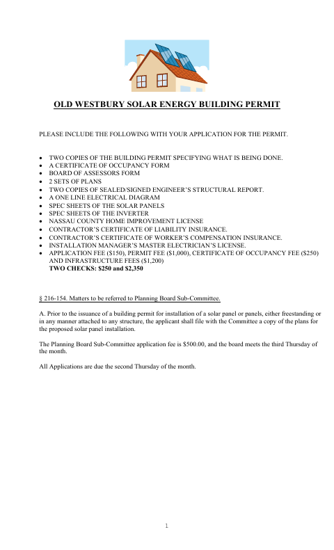 First page of the Solar Energy Building Permit Application