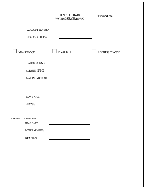 First page of the Water & Sewer Billing Changes Form