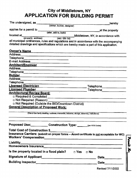 First page of the Application for Building Permit