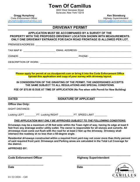 First page of the Driveway Permit Application