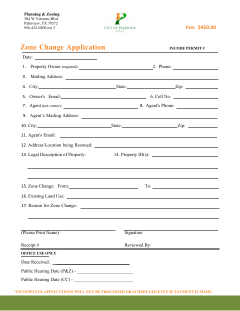 First page of the Zone Change Application