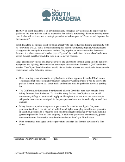 First page of the Environmental Film Form