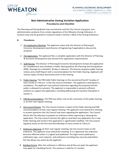 First page of the Non-Administrative Zoning Variation Application