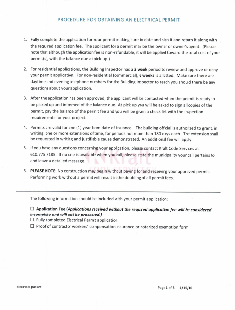 First page of the Electrical Permit Application