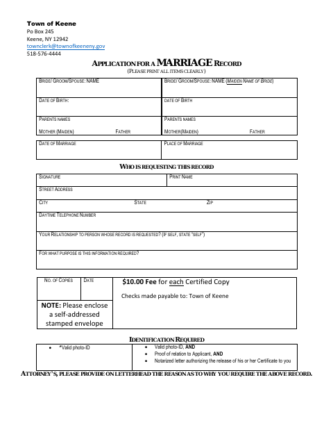 First page of the Application for Marriage Record