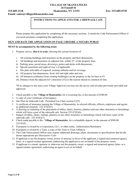 First page of the Sidewalk Cafe License Application