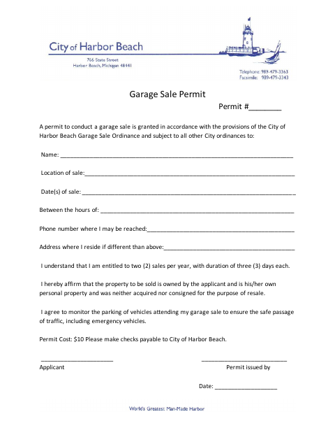 First page of the Garage Sale Permit
