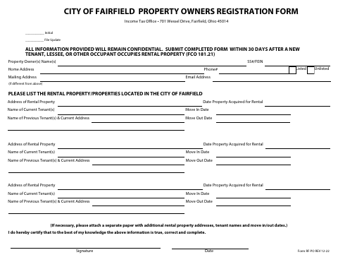 First page of the Property Owners Registration Form