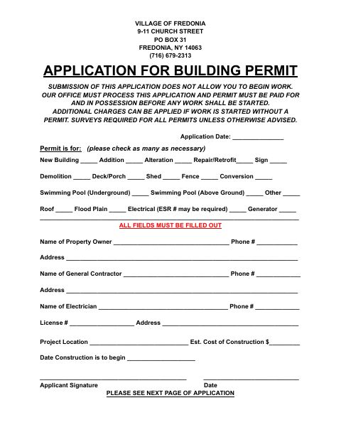 First page of the Application for Building Permit