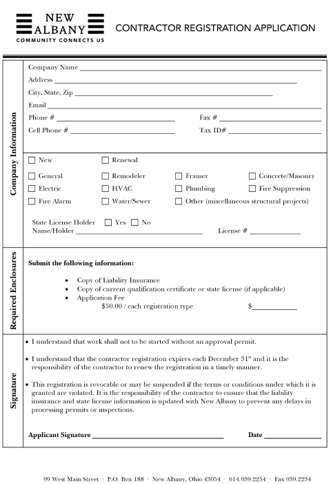First page of the Contractor Registration Application