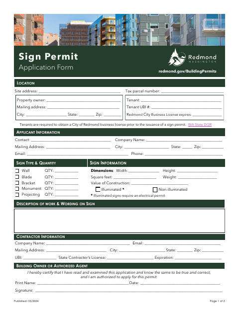 First page of the Sign Permit Application