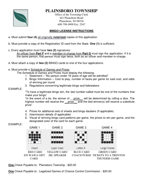 First page of the Bingo License Application
