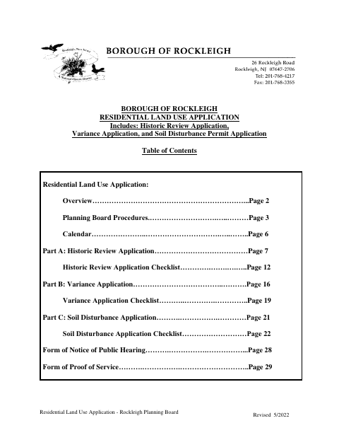 First page of the Residential Land Use Application