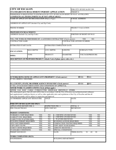 First page of the Standard Encroachment Permit Application