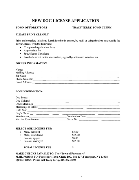 First page of the New Dog License Application