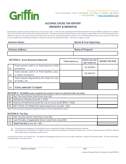 First page of the Brewery and Brewpub Excise Tax Report