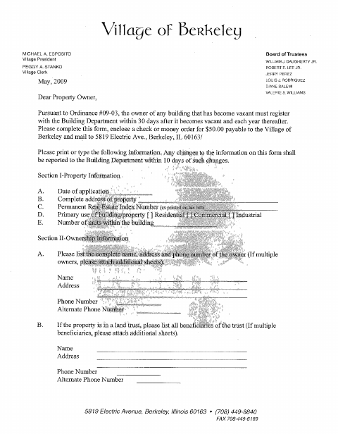 First page of the Vacant Property Registration