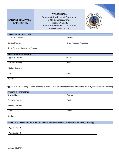 First page of the Land Development Application