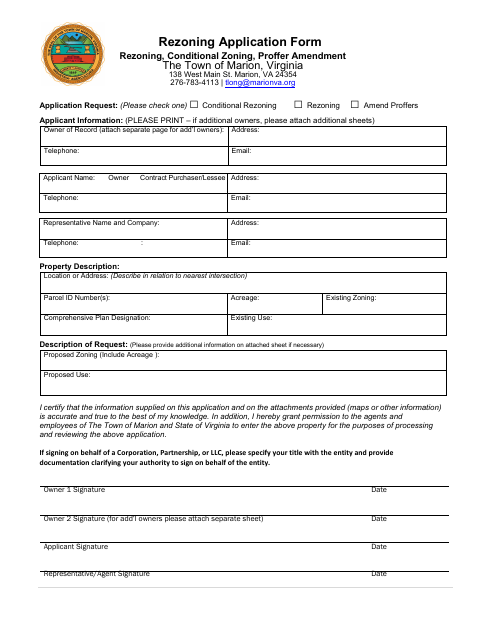 First page of the Rezoning Application