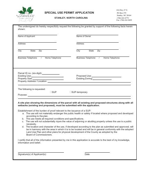 First page of the Special Use Permit Application