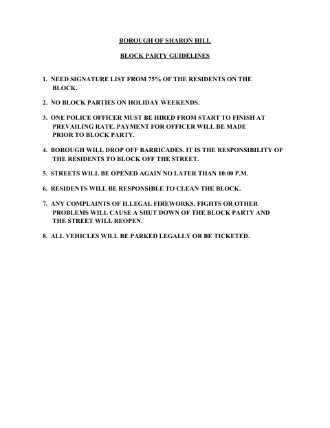 First page of the Application for Permission to Conduct a Block Party