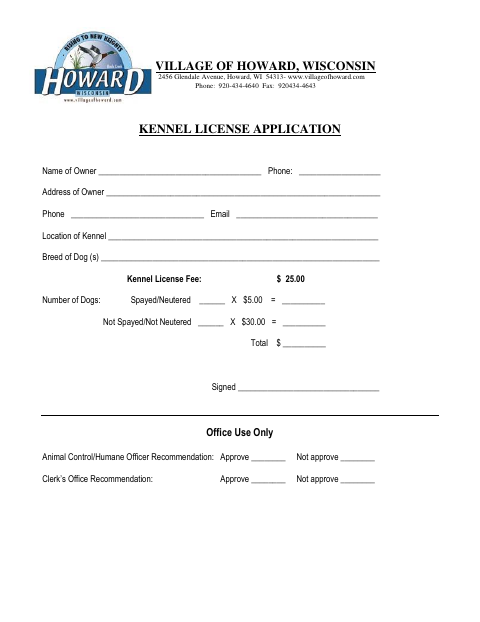 First page of the Kennel License Application