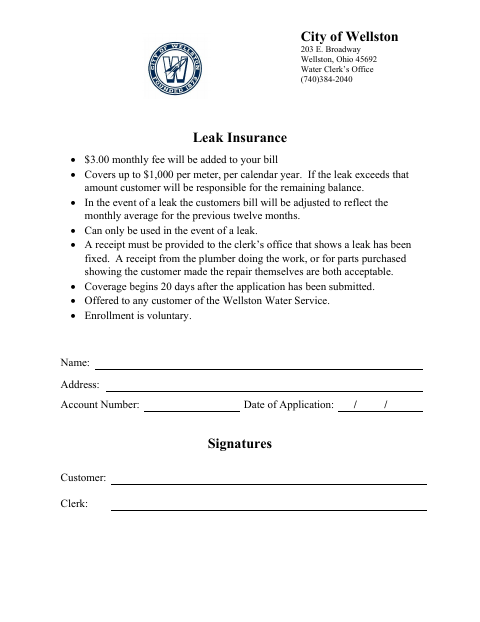First page of the Water Leak Insurance Enrollment