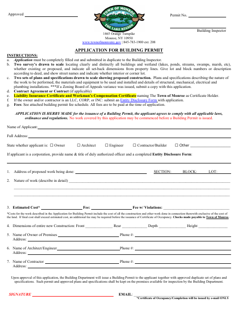 First page of the Application for Building Permit