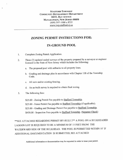 First page of the In-Ground Pool Zoning Permit and Conservation Restriction