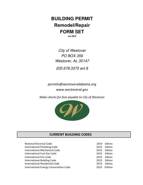 First page of the Remodel/Repair Building Permit Form Set