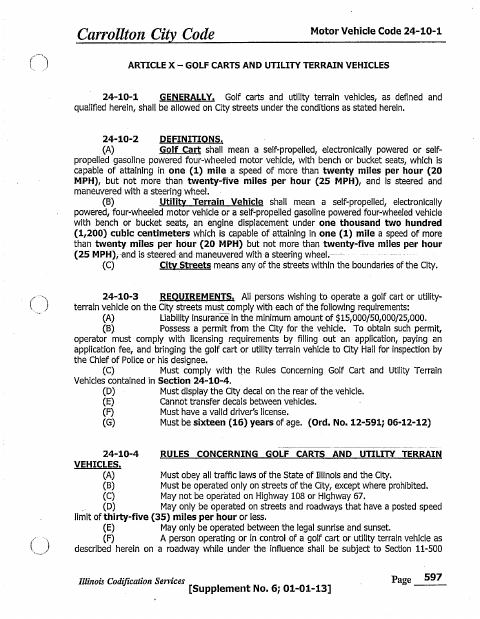 First page of the Golf Cart and Utility Terrain Vehicle Permit Application