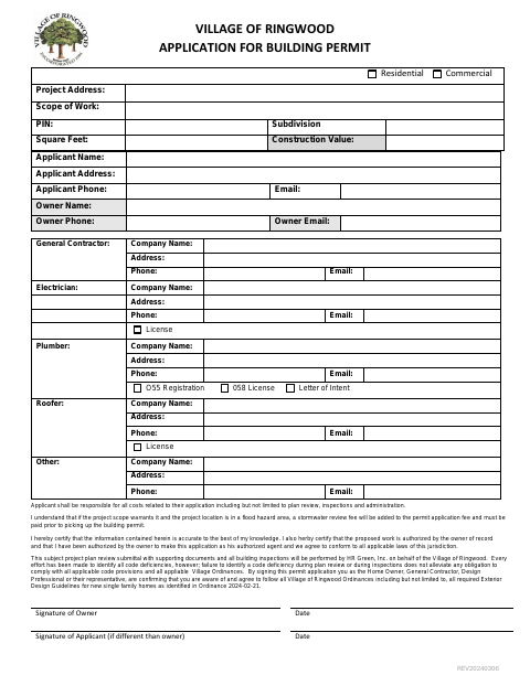 First page of the Application for Building Permit