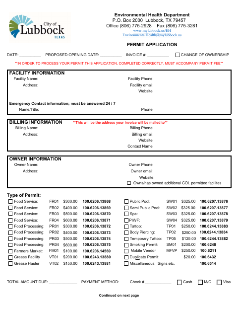 First page of the Farmers Market Permit Application