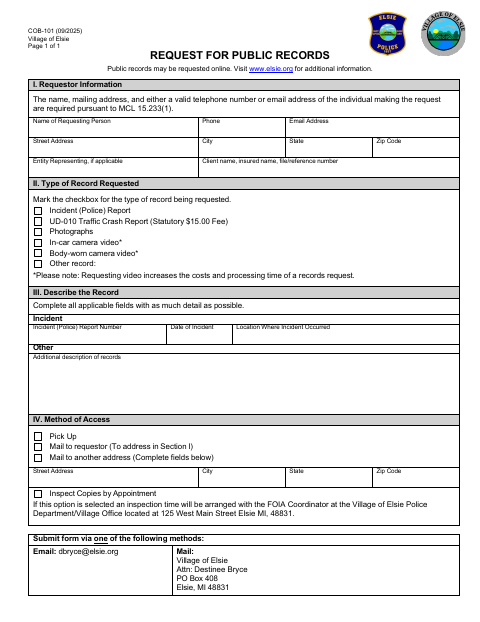 First page of the Request for Public Records