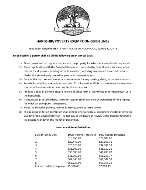 First page of the 2025 Hardship Application and Guidelines