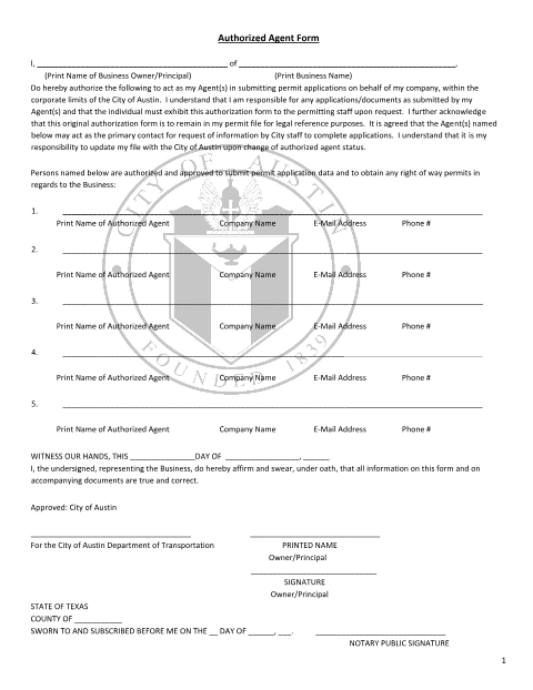First page of the Right-of-Way Authorized Agent Form