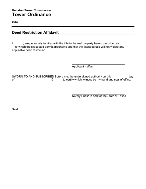 First page of the Tower Deed Restriction Affidavit