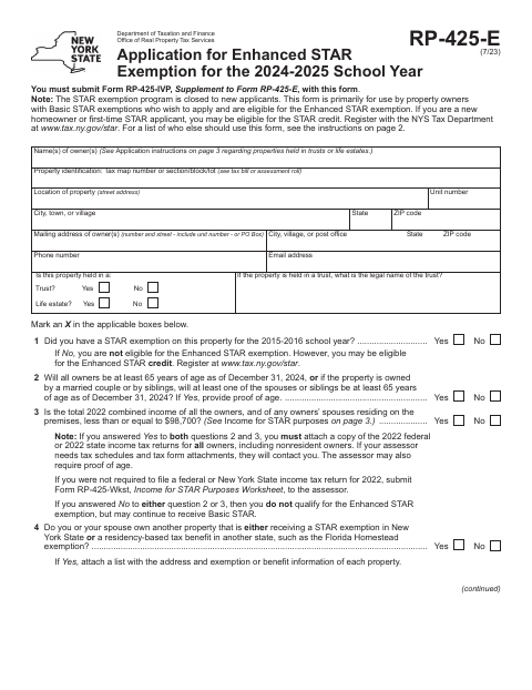 First page of the Application for Enhanced STAR Exemption