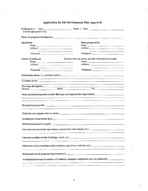 First page of the Application for Site Development Plan Approval