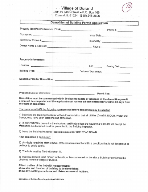 First page of the Building Demolition Permit Application
