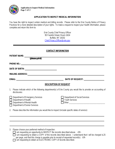 First page of the Application to Inspect Medical Information