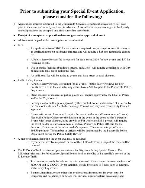 First page of the Special Event-Parade Application