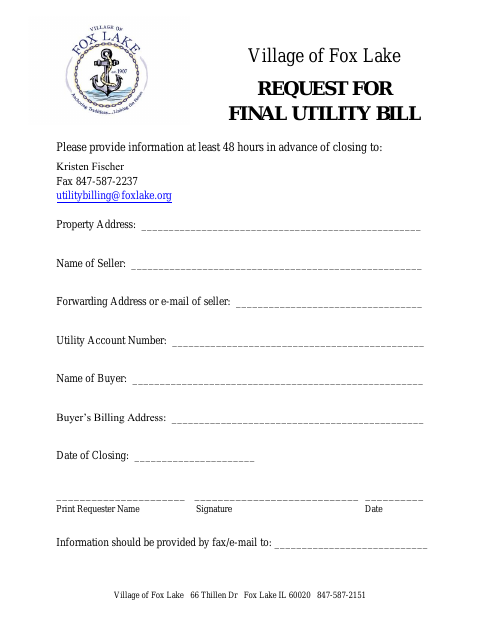 First page of the Request for Final Utility Bill