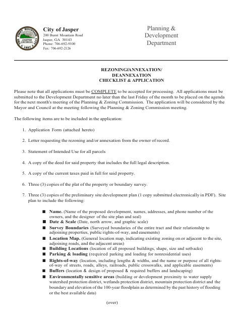 First page of the Rezoning, Annexation, and Deannexation Checklist and Application