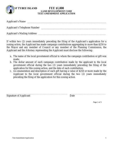 First page of the Land Development Code Text Amendment Application