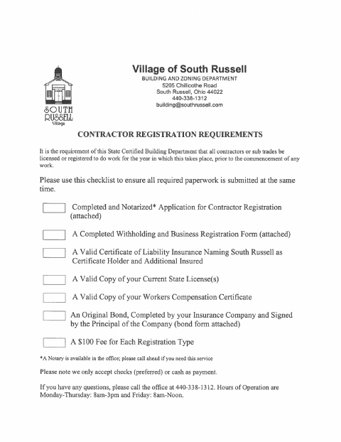 First page of the Contractor Registration Application