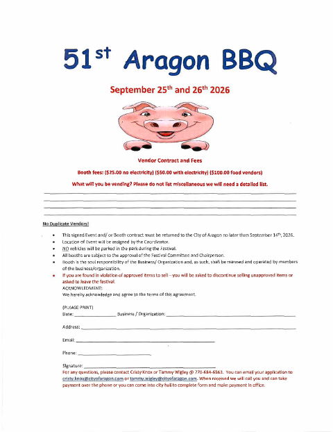 First page of the Aragon BBQ Vendor Contract