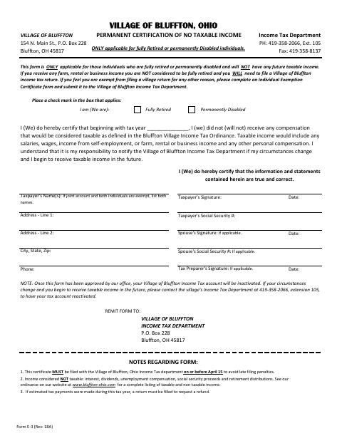 First page of the Permanent Certificate of No Taxable Income